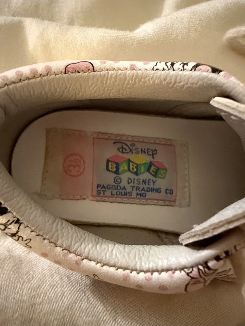 Vintage Disney Baby White and Pink Minnie Mouse Lace-Up Shoes